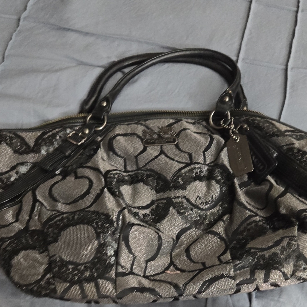 Coach Black and Silver Shoulder Bag